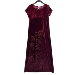 Brooke Lindsay Kids Burgundy Velvet Rose Embroidered Maxi Fairy Dress VTG sz 8